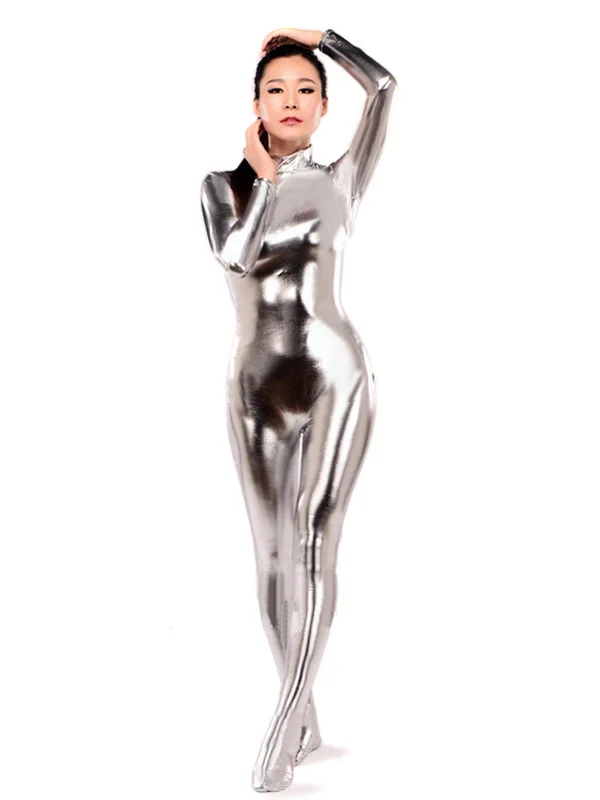 BetterParty Серебряный Блестящий металлический Zentai Catsuit горячая Распродажа