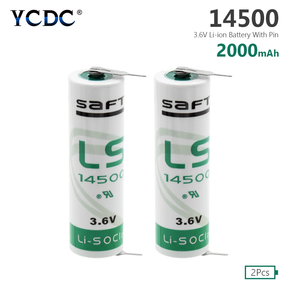 

YCDC High quality 2pcs AA 14500 3.6V 2000mAh Lithium Battery For Gas Meter Alarm LS-14500 ER14505 With Pins