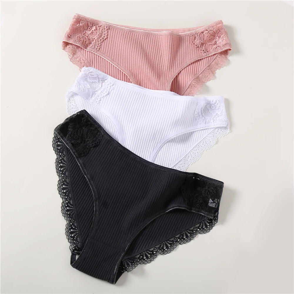 

3 pcs/lot Cotton Sexy Panties Women Underwear Briefs Femme Thongs Solid Tanga Underwear Women Lace Seamless Panties Women Briefs