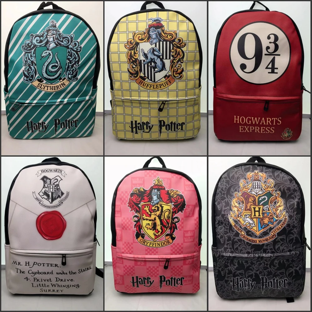 

Harri Potter Harry Gryffindor/Hogwarts Slytherin Ravenclaw Hufflepuff Leather PU Backpack School Bags Travel Laptop Shoulder Bag