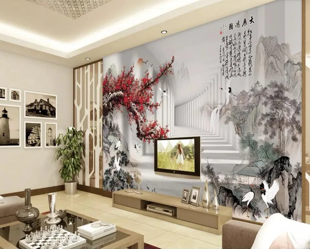 Beibehang 3d обои сливы чернил пейзаж живопись ТВ фон обои украшение дома гостиная спальня обои