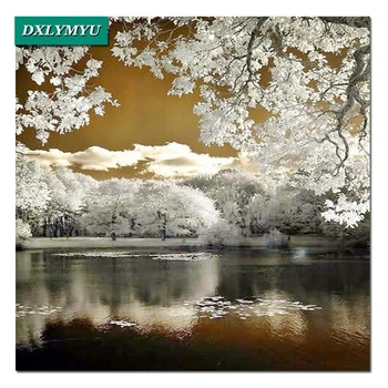 

Full Square 5D DIY Diamond Painting Crystal Diamond Painting Cross Stitch White flowers forest lake Needlework Home Decorative