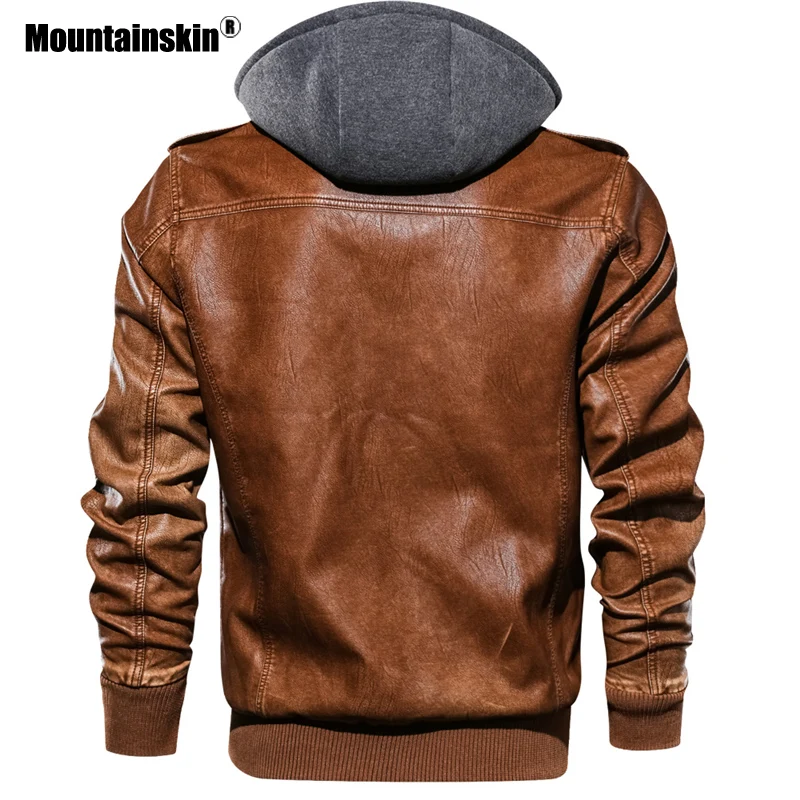Мужская кожаная куртка Mountainskin черная из искусственной кожи с капюшоном верхняя