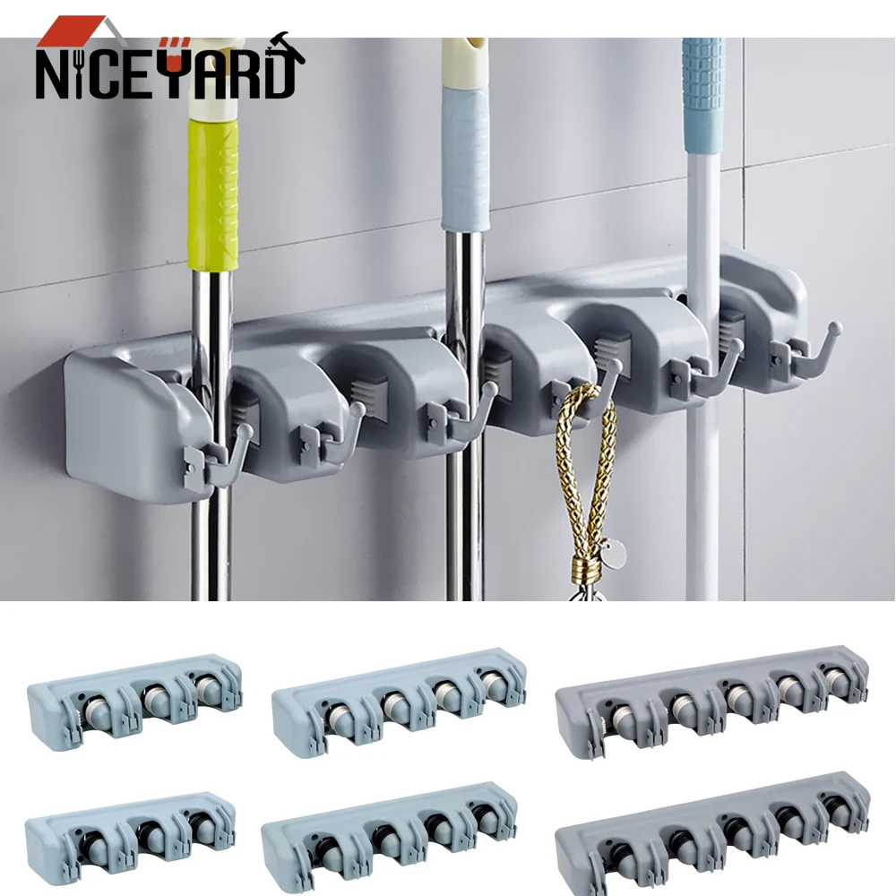 

NICEYARD Wall Mounted Multi-Functional Broom Holder Tool Magic Plastic Mop Holder Bathroom Kitchen Storage 3 Styles
