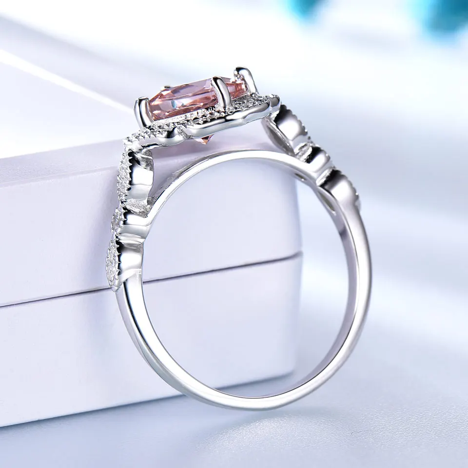 Cena UMCHO utworzono Nano Morganite pierścionki 925 srebro pierścienie kwiatowe dla kobiet zaręczyny rocznica prezent ślubny Fine Jewelry