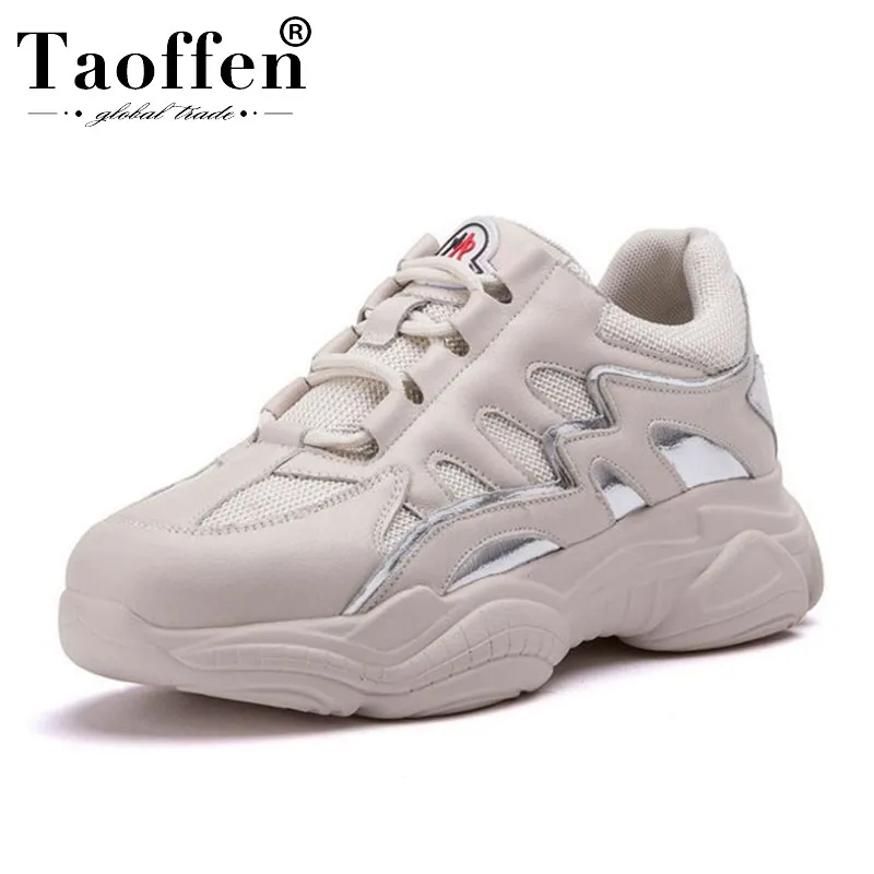 

Taoffen Real Leather Hot Sale Spring Sneakers Daily Women Vulcanized Shoes Women Party Club Thick Bottom Casual Shoes Size 35-39