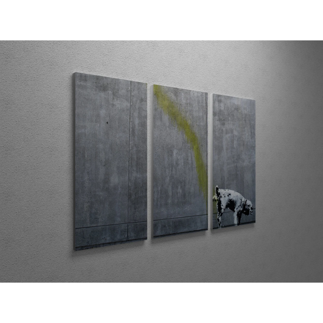 Banksy Pissing Dog. Gallery Wrapped Canvas Triptych Print 48 x 30