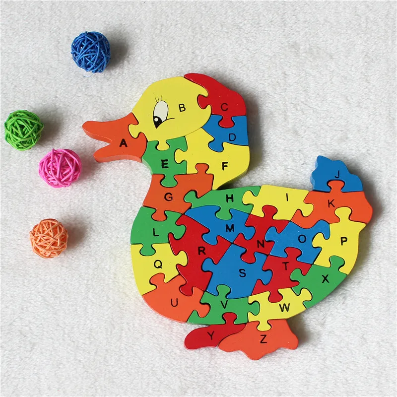 Supplies 26 letter digital wooden building cute duck puzzle intelligence font b toys b font