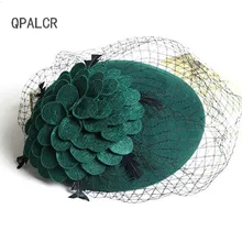 QPALCR Высококачественная элегантная шерстяная фетровая женская шляпа, вуаль, винтажная фетровая шляпа, сетчатая Свадебная вечеринка, церковные шапки, зимние банкетные женские береты
