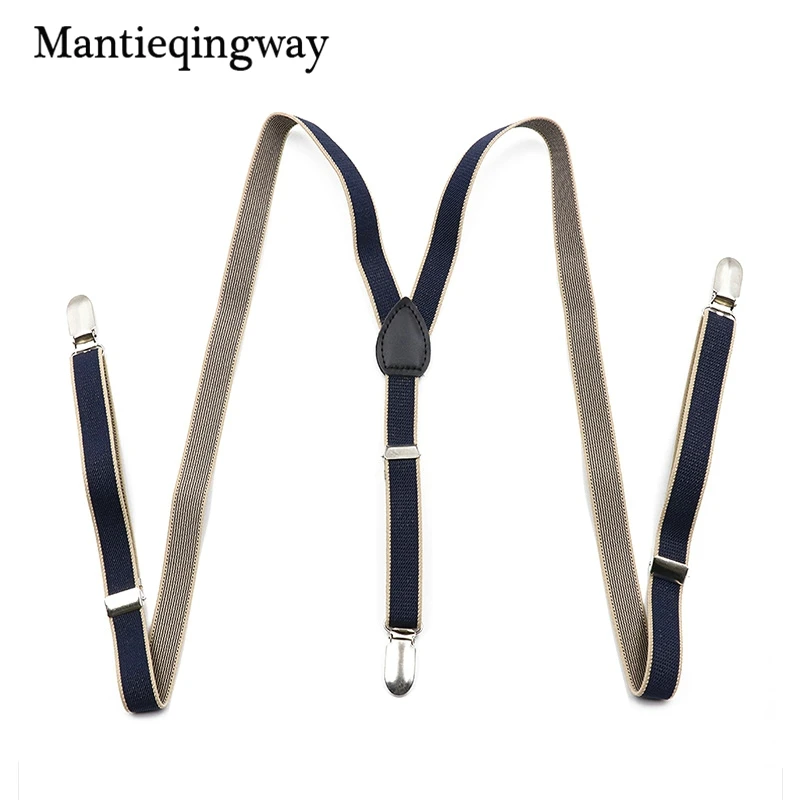 Buy Mantieqingway Men's Navy Blue Striped Suspenders 3