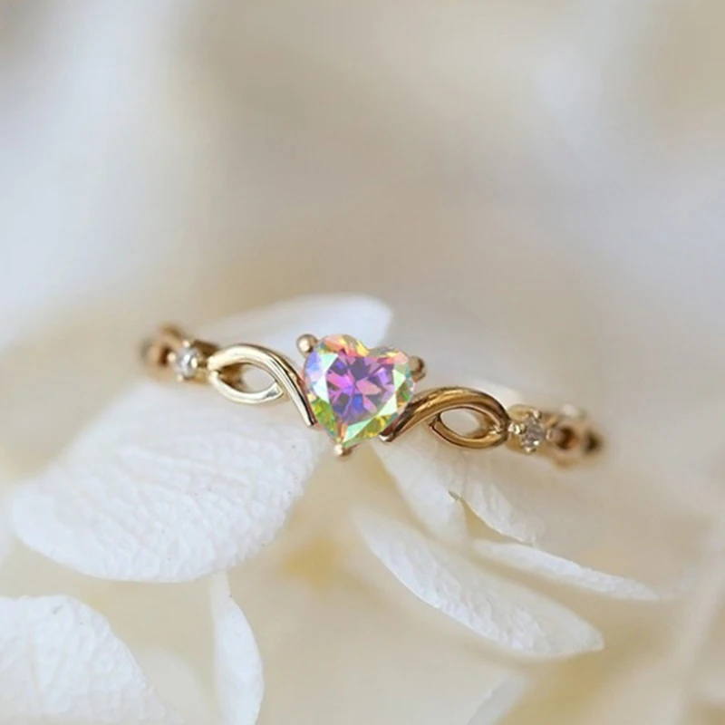 

Simple Heart CZ finger rings 2019 hot sale Silver Gold color Green Pink Green Blue Red Colorful Zircon Crystal Wedding ring Anel