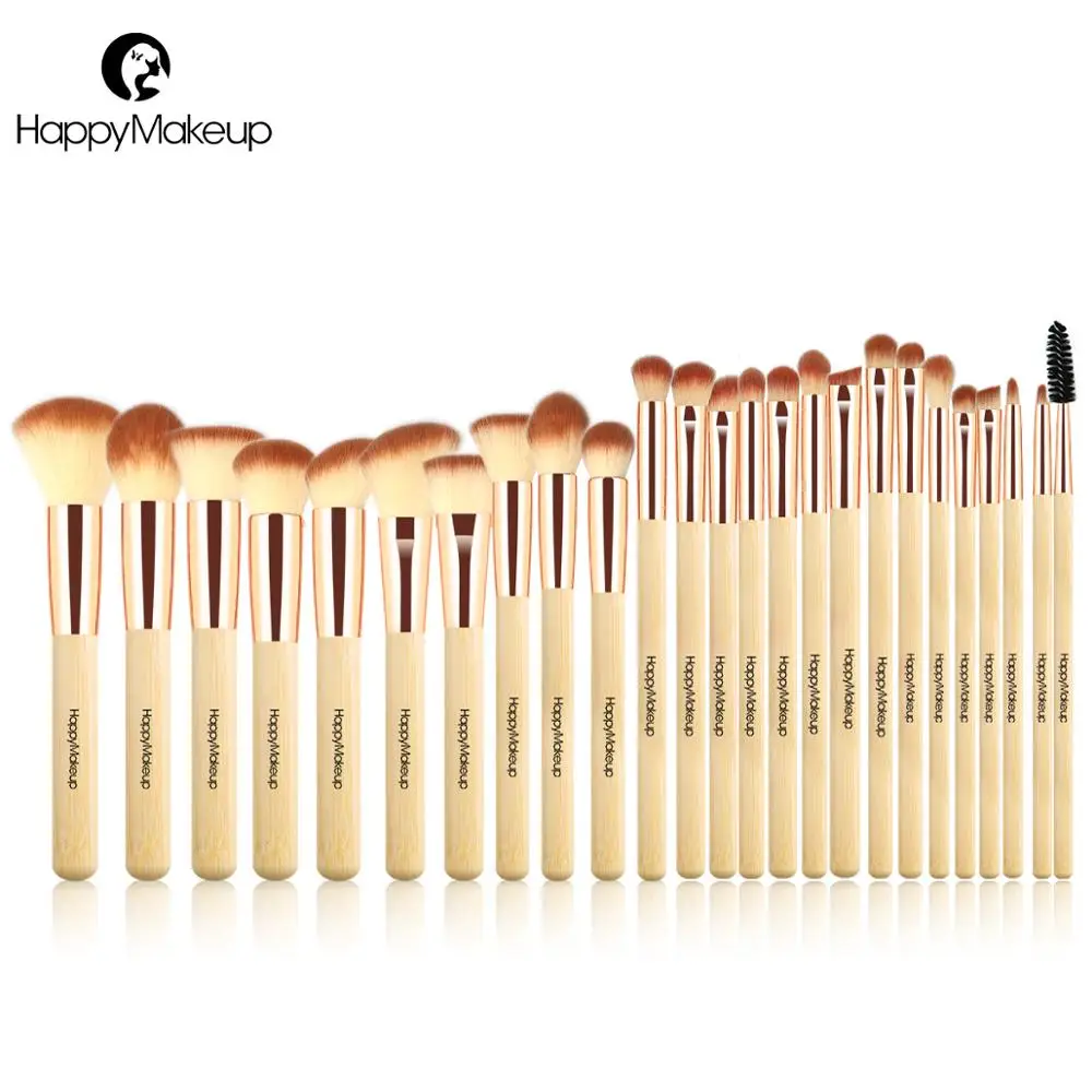 

Happy Makeup Brushes Set Professional Bamboo Natural 25pcs Foundation Powder Blush Eyeshadow Cosmetic Brush Kit Synthetic Hair