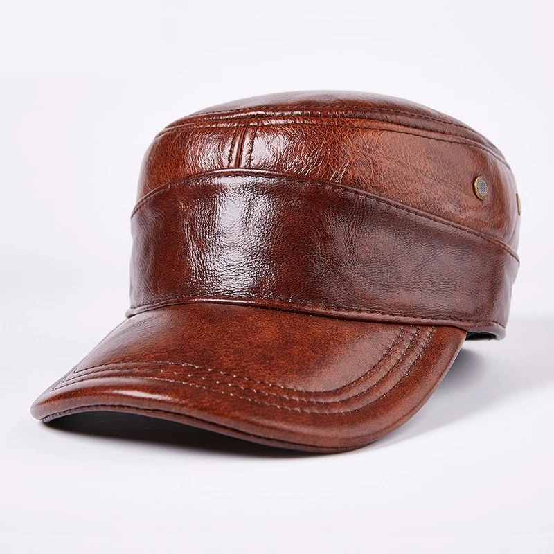 Мужские осенне-зимние бейсболки из натуральной кожи черного и коричневого цвета, мужские бейсболки 56-60 см, размер по индивидуальному заказу, уличные бейсболки, наушники для гольфа