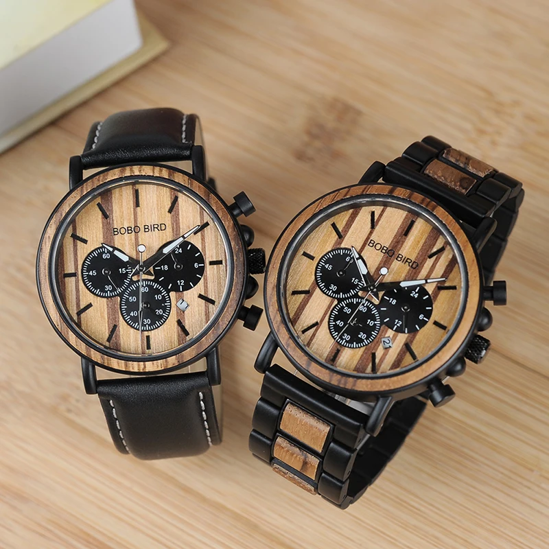  reloj hombre BOBO BIRD Men Watch Wood Watches Women Timepieces Chronograph Military Quartz Wristwat