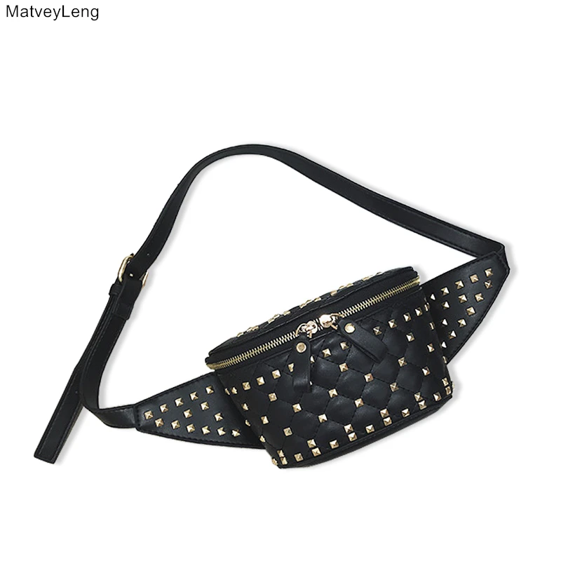 

Hot Fashion Rivet Decorative Belt Bag Men and Women PU Messenger Bag Portable Chest Bag Banana Bag Waist Packs Free Shipping