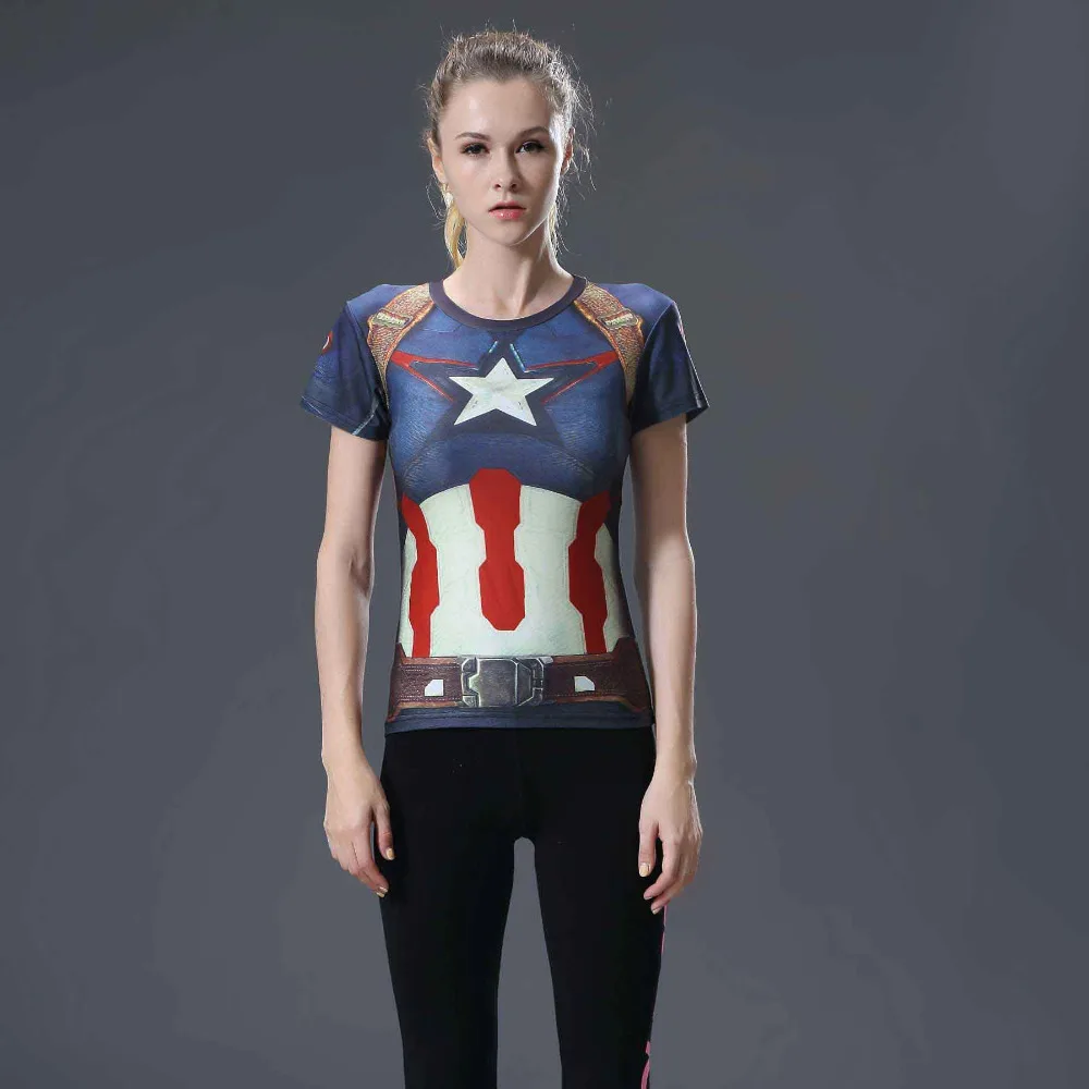 Летняя женская компрессионная футболка Marvel Captain America быстросохнущие футболки с