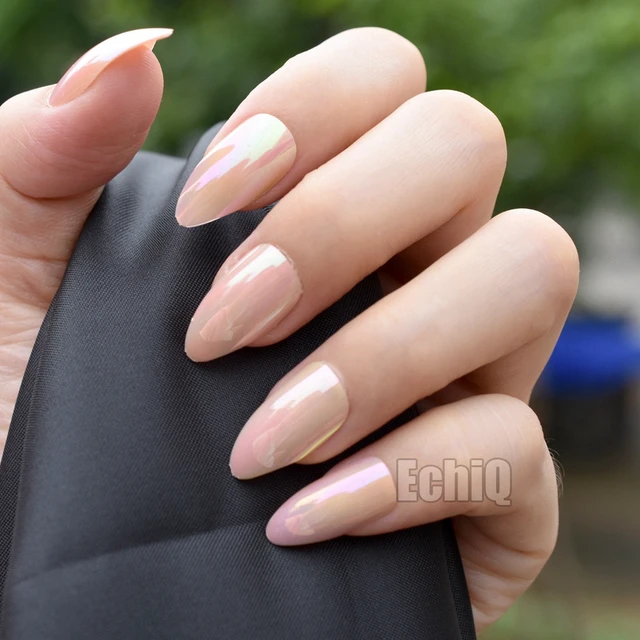 Medium Almond Nails Best Nail Designs 2018 Holographic Almond False Nail Tips Color Medium Full Wrap
