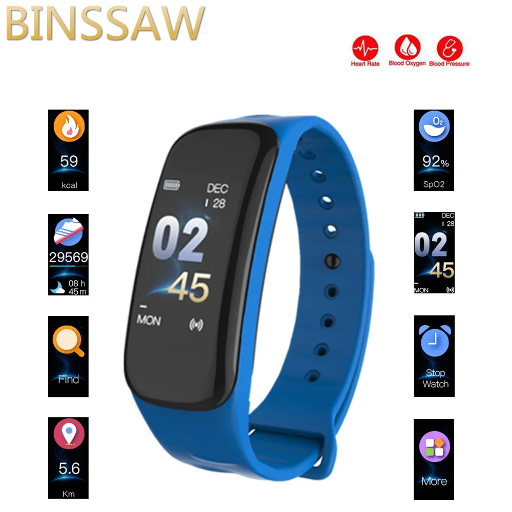 

BINSSAW C1 Fitness Smart Watch Bracelet Waterproof Health Monitoring Speed Tracking Sport Bluetooth Color Led Smartwatch + Box