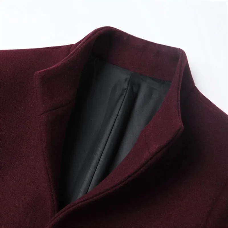 Новая мужская куртка деловая Повседневная однотонная шерстяная куртка стоячий воротник ветровка тонкая куртка Мужское пальто
