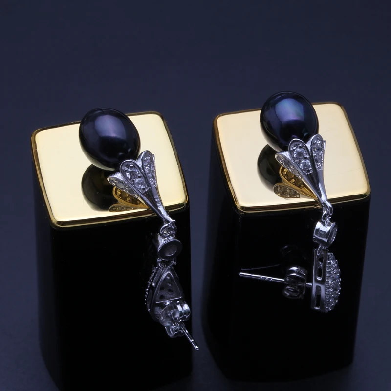 Fashion black Pearl earrings natural Pearl stud Earrings Women long earrings 925 sterling silver wedding gift