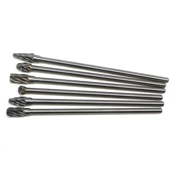 

6pc/lot 6 x 10MM 150mm Long Tungsten Carbide Aluminum Cut Rotary Burr Burs 1/4-Inch Shank Power Tools Drill Bit 6mm shaft Set