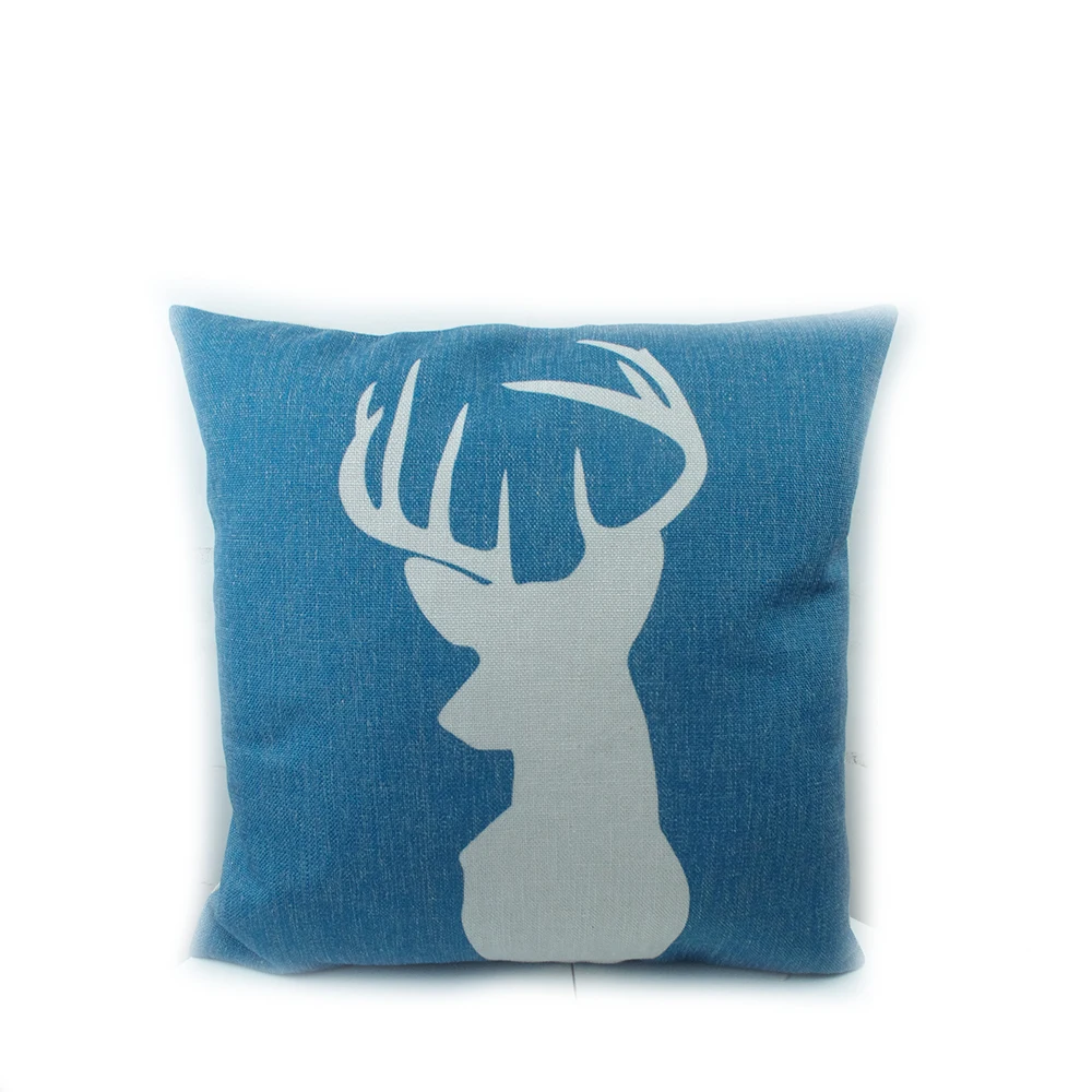 

Cushion for Christmas Reindeer Pattern Old Blue Cotton Linen Cushion Cover Pillow Case