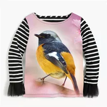 Милые блузки с принтом птицы для девочек, рубашки, новая летняя рубашка с длинными рукавами для девочек, детские топы в стиле Лолиты, костюм для детей, От 2 до 10 лет