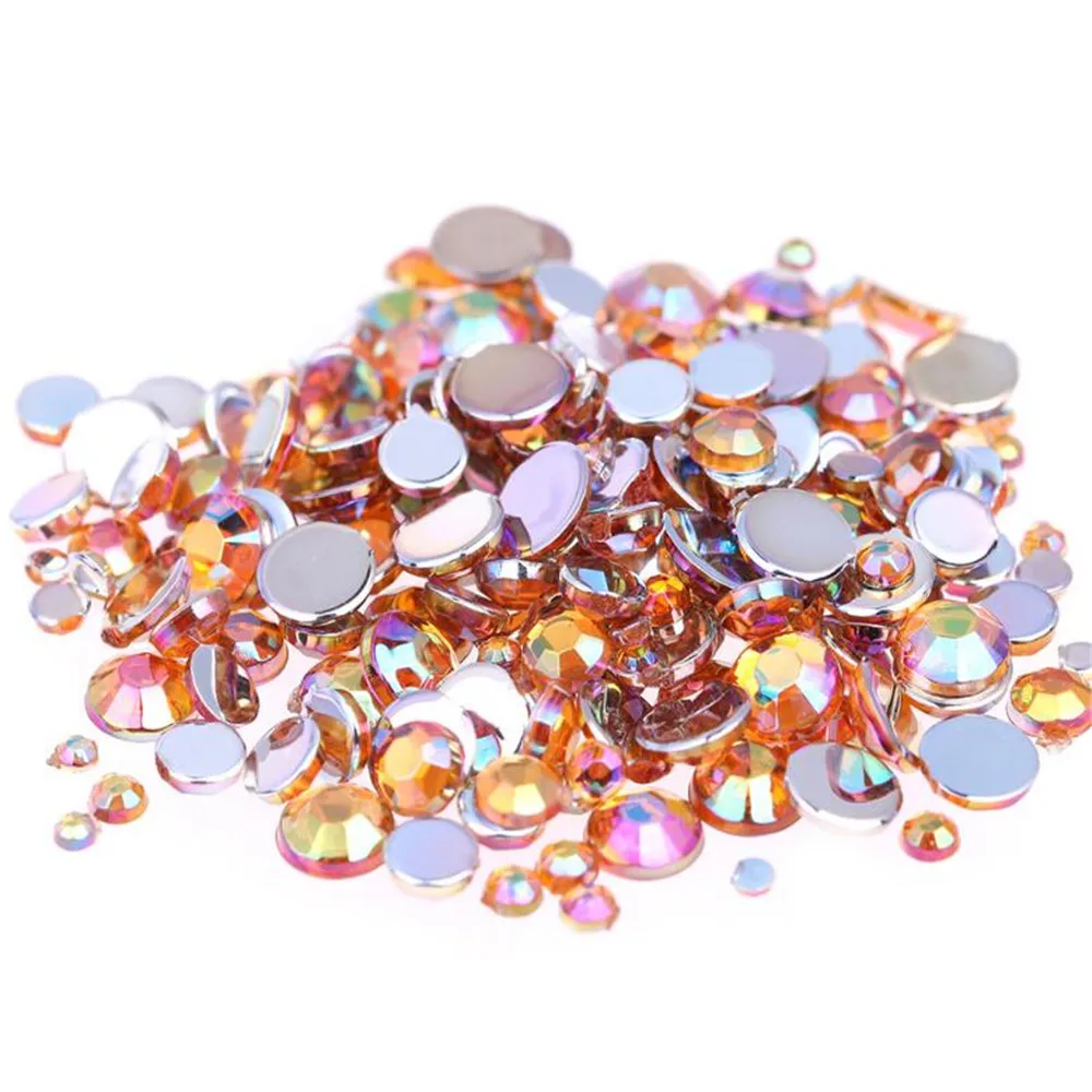 MHS.SUN Orange AB Color 2MM-8MM Acrylic Flatback Rhinestones Loose Round Stones No Glue For Hand Craft Clothing Accessories | Дом и сад
