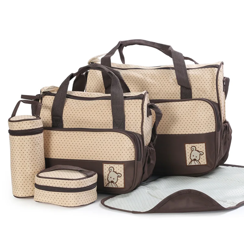 

Baby Diaper Bag Backpack 5 Pcs Set Large capacity Single shoulder bag For Mothers Bag For Stroller Hanging Hospital Nappy Bag