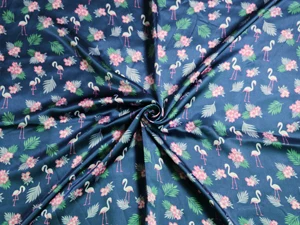 Мягкая атласная ткань из полиэстера с принтом фламинго, подкладка из шармеза - Цвет: deep blue