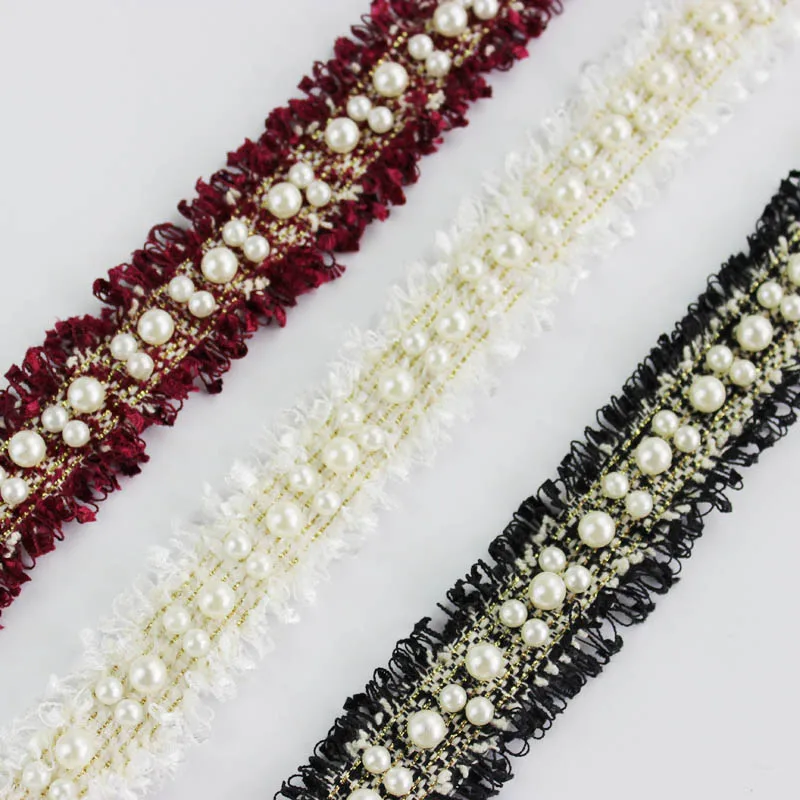 1Yards Tweed Beaded Trim 3cm Width Pearl Lace webbing Sewing Accessories Braid Applique Acc | Дом и сад