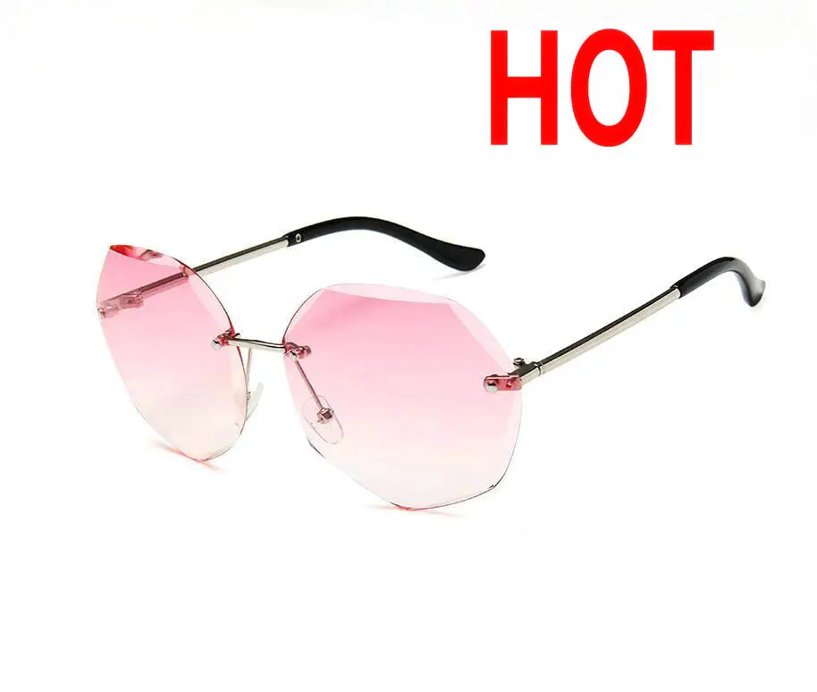 

women oversized sunglasses vintage rimless sunglasses women gradient pink blue yellow designer round ladies sun glasses female