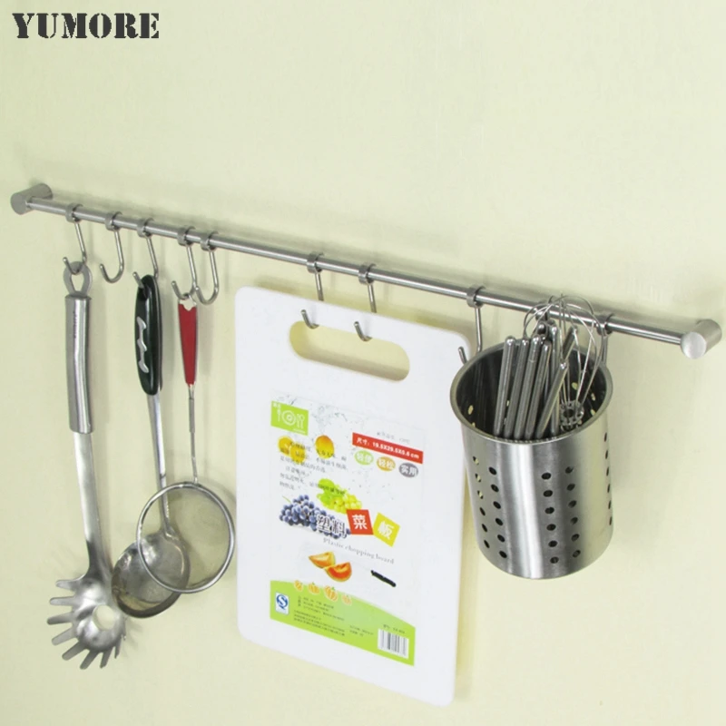 

7-13 hooks Solid 304 Stainless Steel Slide Row hook Kitchen Towel Rail Hanger Bar Pot Pan Hanging Hooks