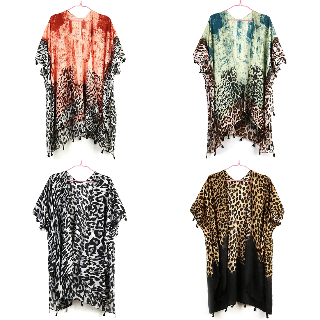 

Irregular Tassel Summer Kimono Bohemian Style Leopard Print Beach Kimono Cardigan Brown White Female Long Blouse Women Shirt