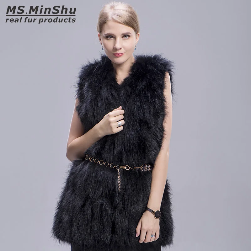 

Ms.MinShu Genuine Fox Fur Jacket Sleeveless Female Winter Fur Coat Thick Warm Fur Waistcoat Winter Gelit Long Fox Fur Waistcoat