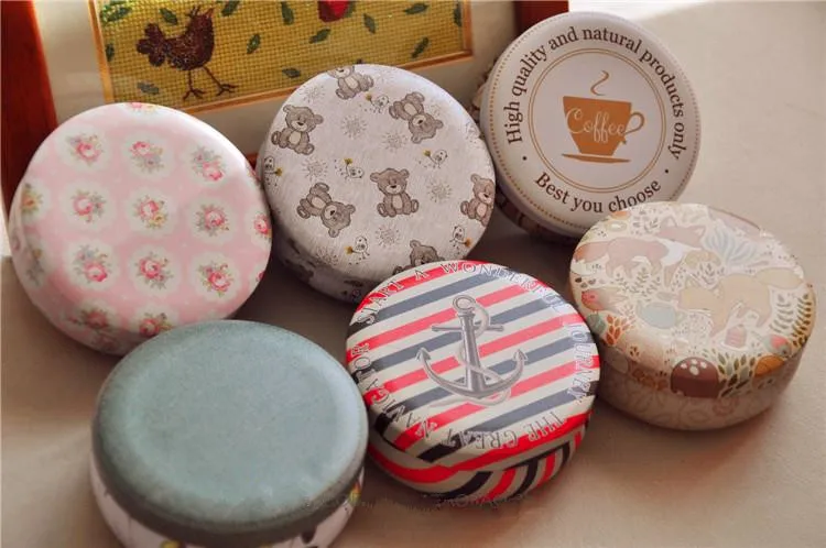 

1Pc/Lot 8.5*3.5Cm Portable Round Tea Sugar Coffee Coin Storage Box Tin Box Kitchen Flower Drawing Style Gift