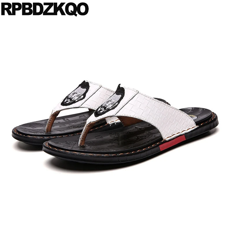 

slides genuine leather beach shoes slippers soft luxury native white flat men sandals summer high quality flip flop designer