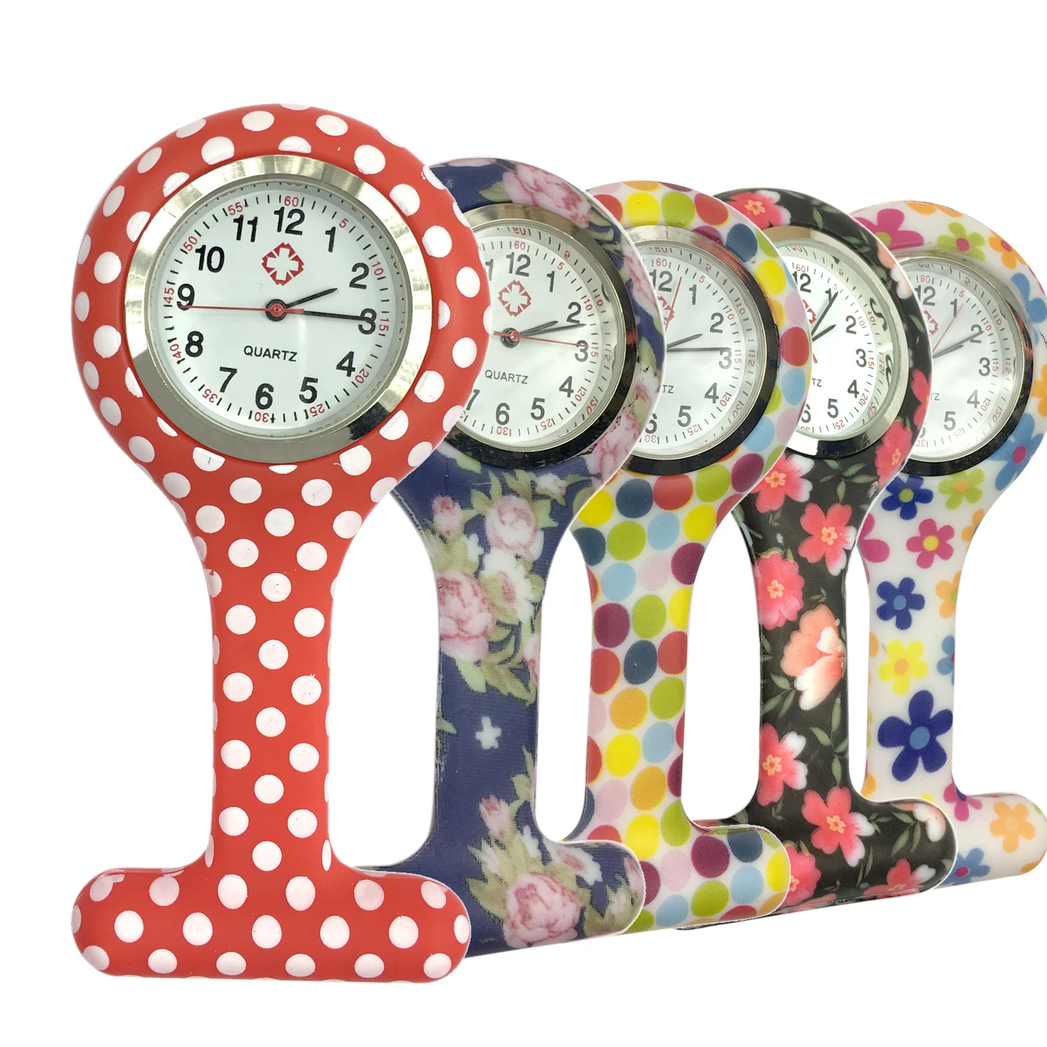 5 шт. комплект круглый зажим кремния Медсестра резиновая Карманный Брелок часы Для женщин Доктер висит Спецодежда медицинская часы подарок цветочный печать