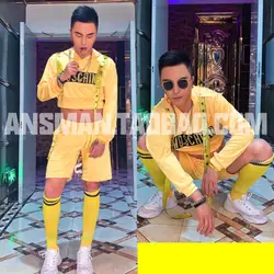 2019 новый мужской одежды мужчины певица DJ DS желтый в стиле хип-хоп свитер с капюшоном комплекты Простые Модные сценический для певца костюм