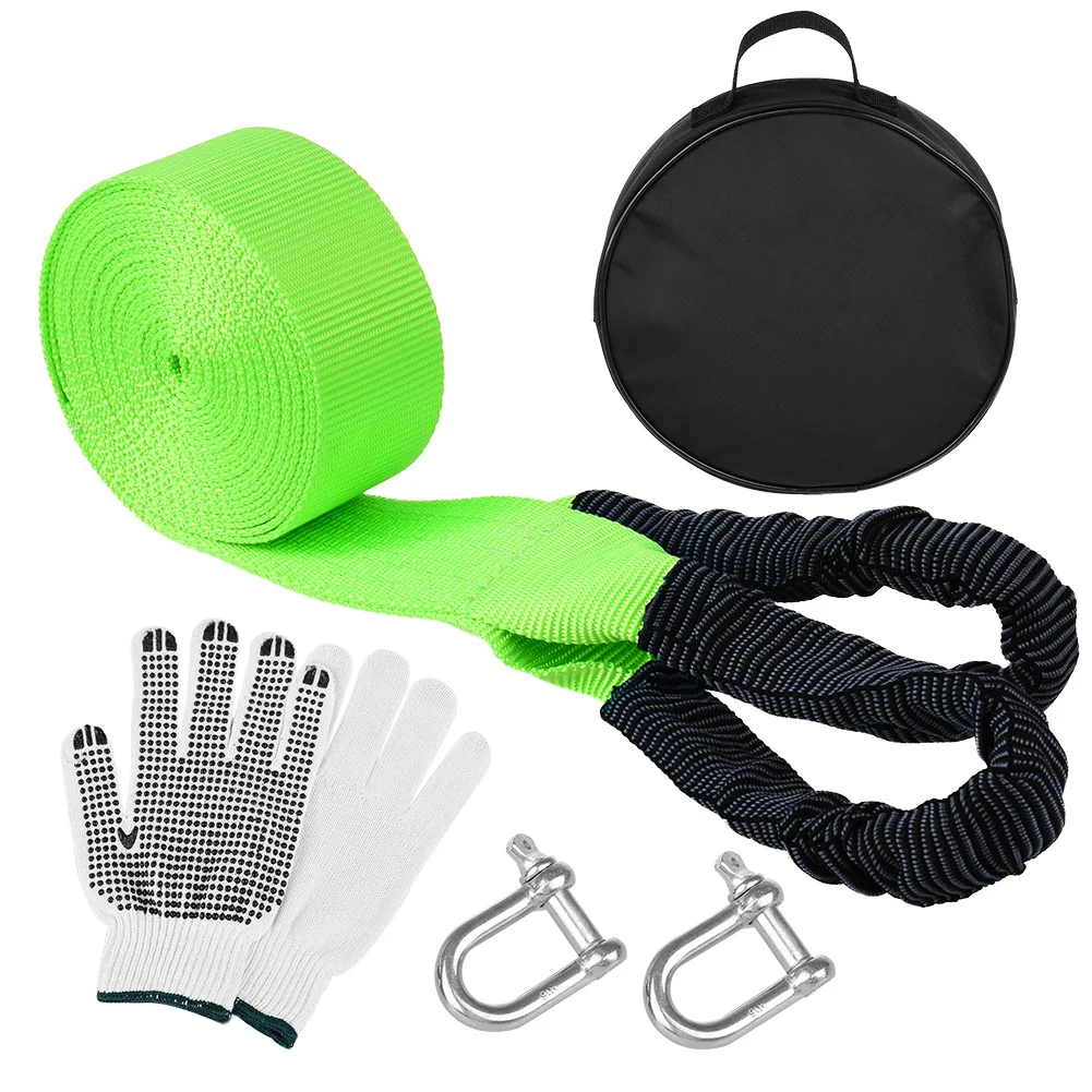 

CARGOOL Car Towing Ropes Recovery Strap Tow Strap Fluorescent Green Towing Ropes with 2 Hooks 2 Gloves 17637lb Capacity