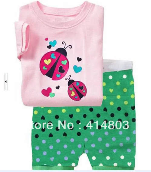 Toddler Girls Short Sleeve PINK Ladybug Pajamas Childrens Summer Sleepwear Baby 2PCS Pyjamas Sets for 2-7Y Kids 6sets/lot | Тематическая