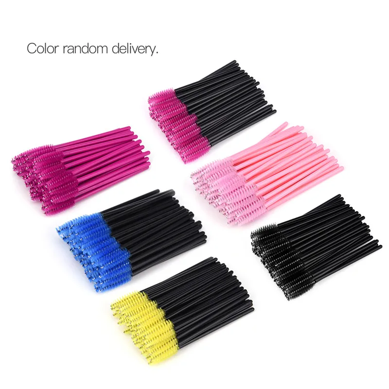 

50pcs/lot synthetic fiber Disposable One-Off Applicator Mascara Wands Eyelash Brush Mini Lashes Stick Micro Spoolie Brushes S46