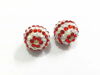 

Newest ! 20mm 100PCS/LOT White AB With Red Stripe Resin Rhinestone Ball Beads,Chunky Beads For Kids Jewelry Making