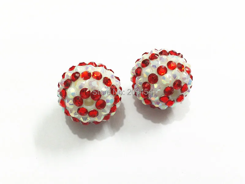 Newest ! 20mm 100PCS/LOT White AB With Red Stripe Resin Rhinestone Ball Beads For Chunky Kids Jewelry Making | Украшения и