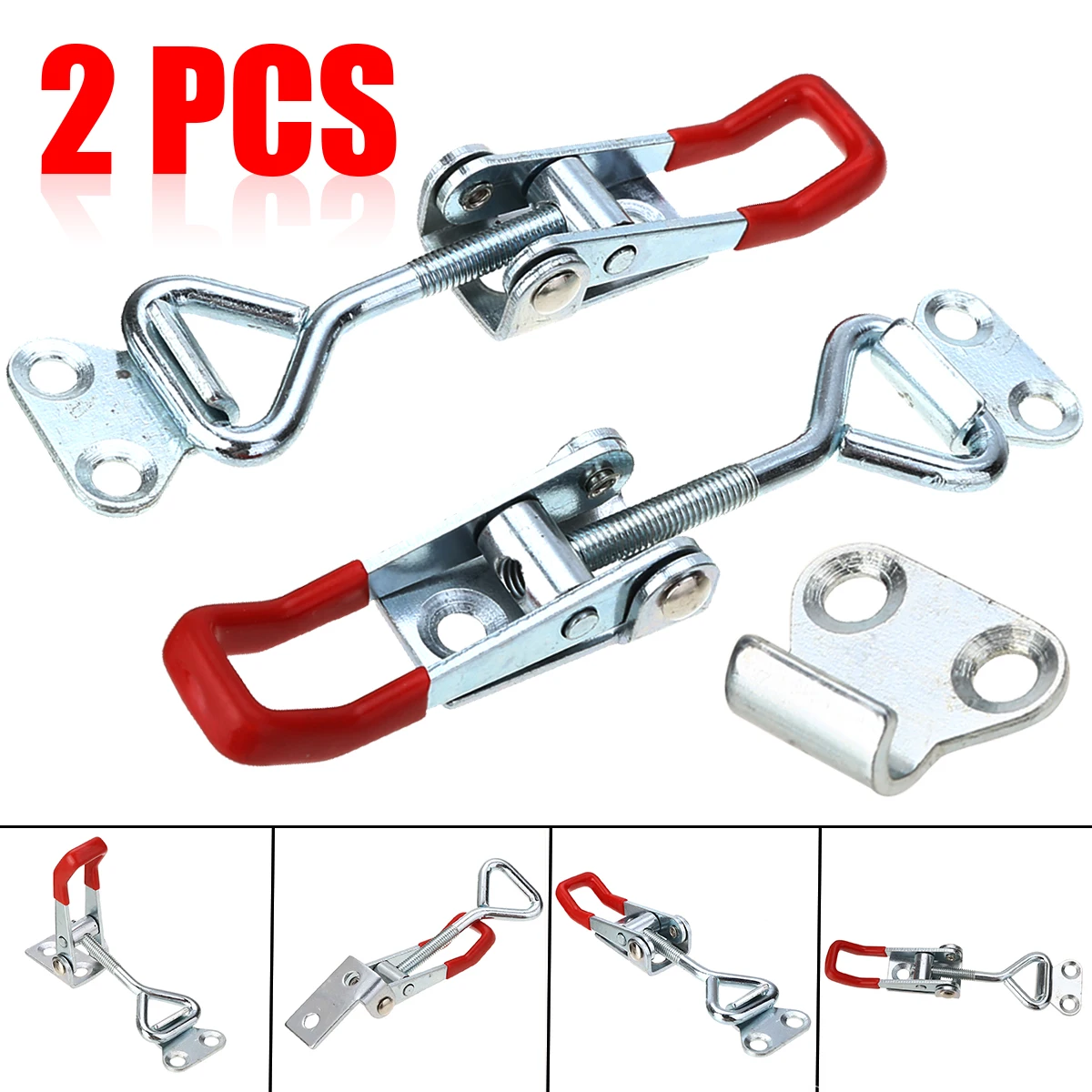 2pcs Toggle Catch Latch Clamp Cabinet Boxes Lever Handle Hasp Adjustable Metal Clasp Length Furniture Hardware Silver+Red