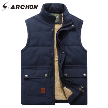 

S.ARCHON Men's Winter Military Vest Warm Thick Fleece Sleeveless Jacket Casual Tactical Vest Thermal Outerwear Cotton Waistcoat