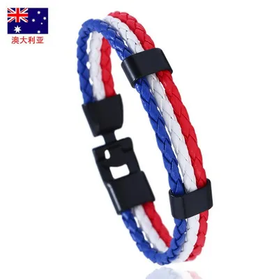 National Flag Color ES Spain Multi Layer Leather Bracelet For Men Bangle Fashion Black Handemade Male Jewelry Pulseira Masculina - Окраска металла: DK15510