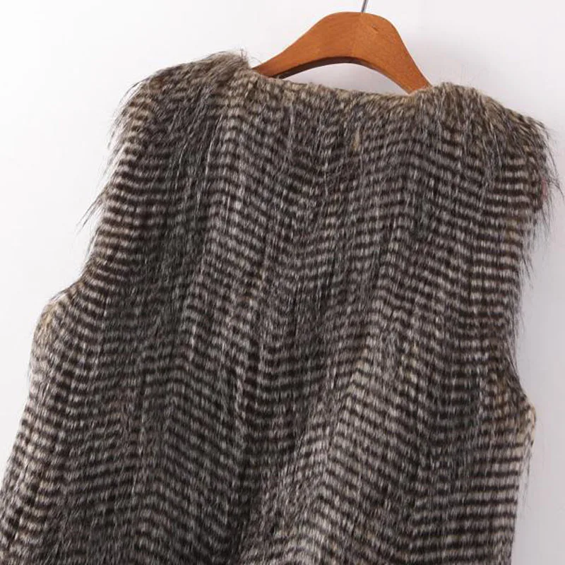 Cena Moda damska kamizelka ze sztucznego futra długie pawie futro bezrękawnik jesienno zimowa odzież wierzchnia płaszcz FS0225