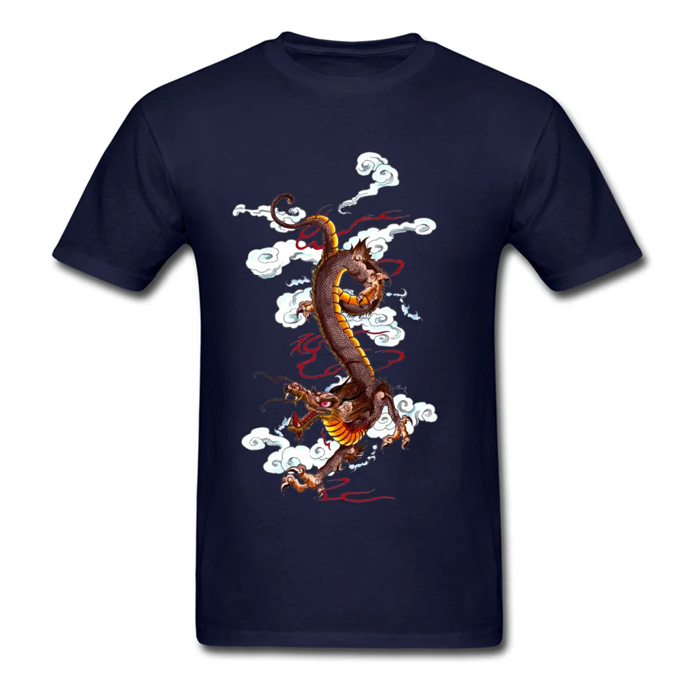 New Arrival Men's T-Shirt Round Neck Short Sleeve Cotton Golden Dragon T Shirt Summer Tee Shirts Drop Shipping Golden Dragon navy