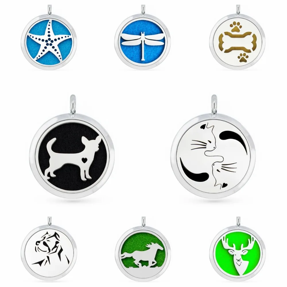 

30mm Christmas deer dog cross Tai Chi cat horse Aromatherapy Perfume essential oil diffuser locket pendant necklace 1 pad random